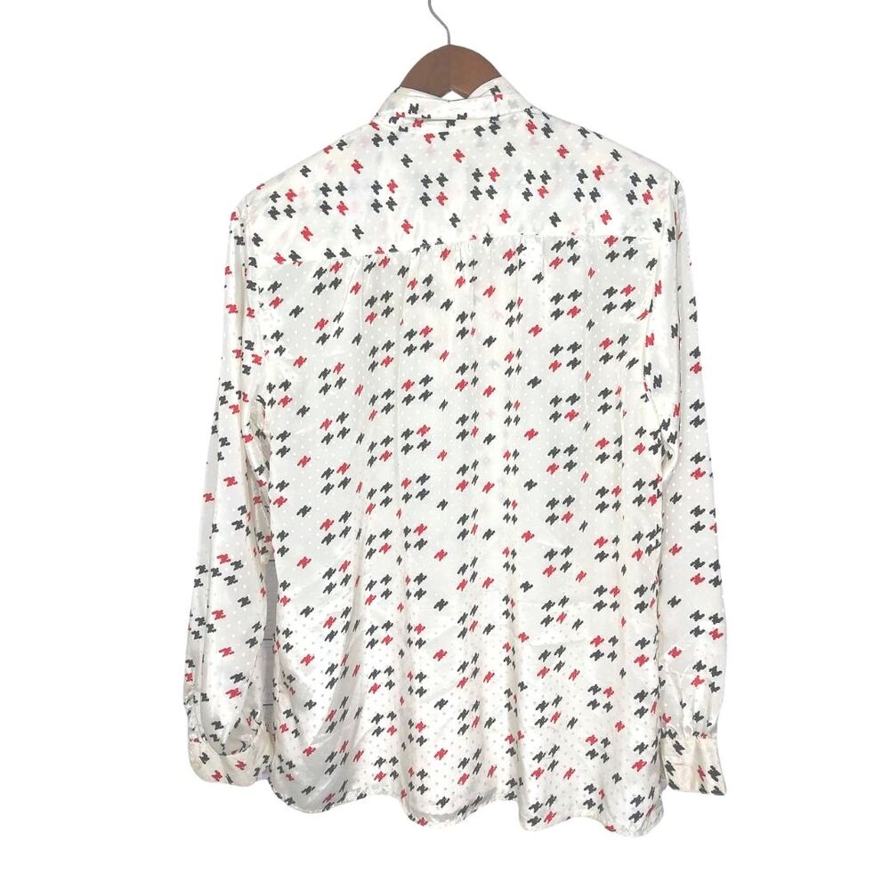 Vintage Alfred Dunner Ivory Polka Dot Houndstooth Print Bow Blouse Medium - Picture 2 of 6